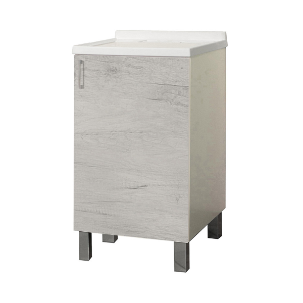 White Oak Wood Laundry Cabinet with 1 Door and 50x50 cm Methacrylate Tub