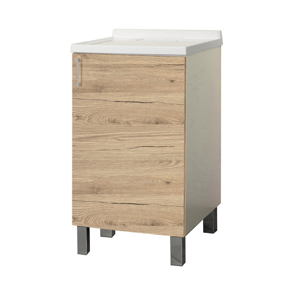 Mueble lavabo en madera de Roble Natural con 1 puerta y bañera de metacrilato 50x50 cm