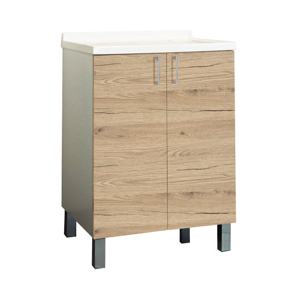 Mobile Lavatoio in legno Quercia Naturale a 2 ante con vasca in metacrilato 60x50 cm