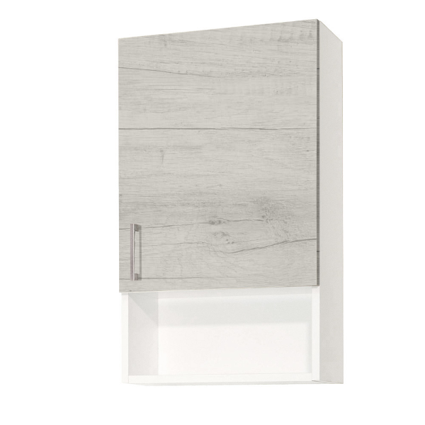 Suspended wall unit with open compartment and 43x71 White Oak door