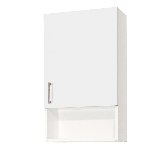Suspended wall unit with open compartment and door 43x71 White