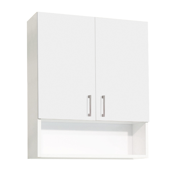 Suspended wall unit with open compartment and 2 doors 59x71 White