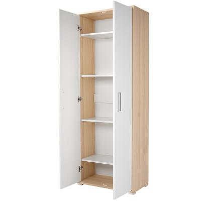 Großes 2-türiges Schuhregal aus Holz mit Regalen, 70 x 189 h cm, Tür aus weißer Esche aus Eiche