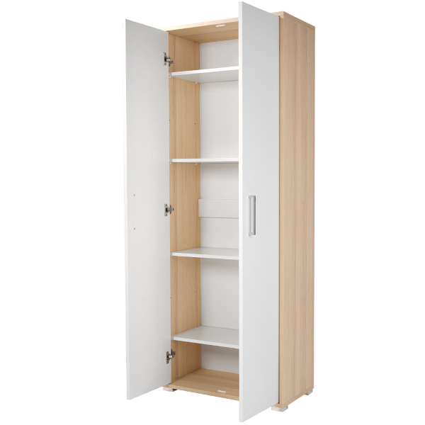 Großes 2-türiges Schuhregal aus Holz mit Regalen, 70 x 189 h cm, Tür aus weißer Esche aus Eiche