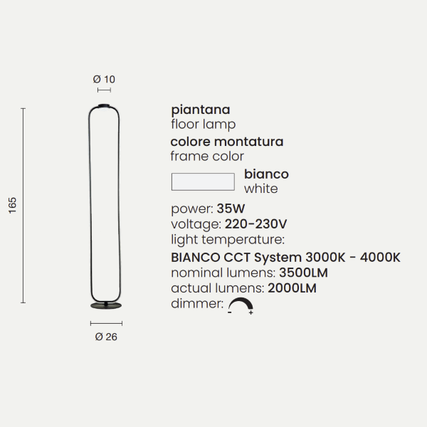 Lámpara de pie LED 35W - Blanco ALFA H168 cm