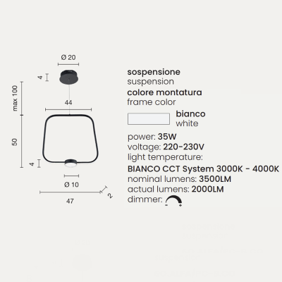35W LED-Hängeleuchte - modernes Weiß ALFA 47 cm