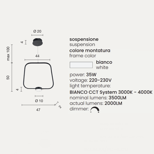 35W LED-Hängeleuchte - modernes Weiß ALFA 47 cm