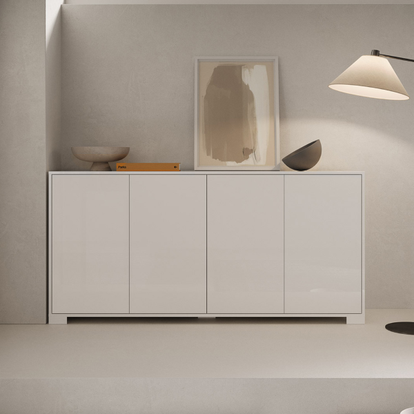 Holz-Sideboard mit 4 Türen und 2 Fächern mit Regalen 172 cm KYLA Glossy White