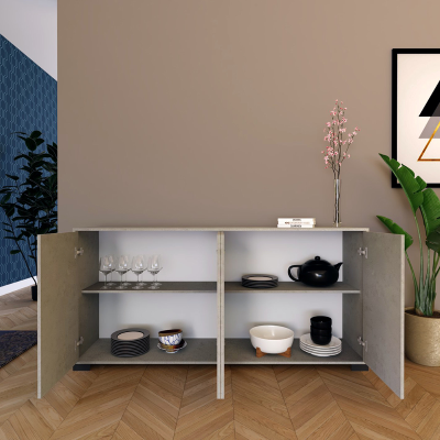 Buffet en bois avec 4 portes et 2 compartiments avec étagères 172 cm KYLA Gris