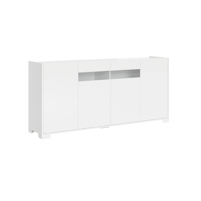 ROJAS Hochglanzweißes Holz-Sideboard mit 4 Türen mit Rauchglaseinsatz 172 cm