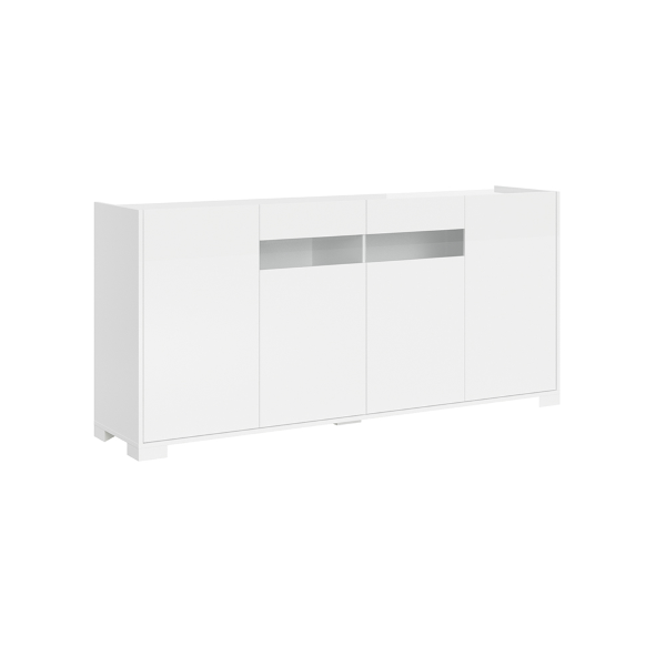 ROJAS Hochglanzweißes Holz-Sideboard mit 4 Türen mit Rauchglaseinsatz 172 cm