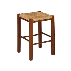 Square straw stool in wood height 50 cm