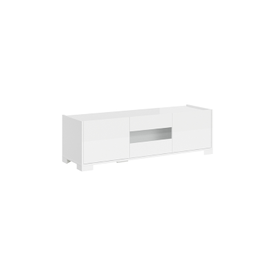 ROJAS 3-door TV stand Glossy White with Smoked glass insert 130x40 cm