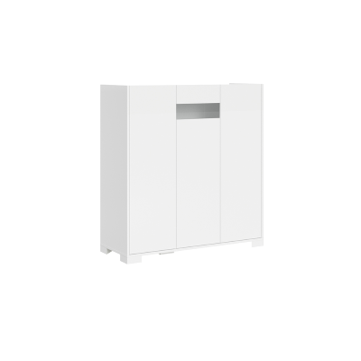 ROJAS 3-türiges Sideboard in glänzendem Weiß mit Rauchglaseinsatz 103x110 cm