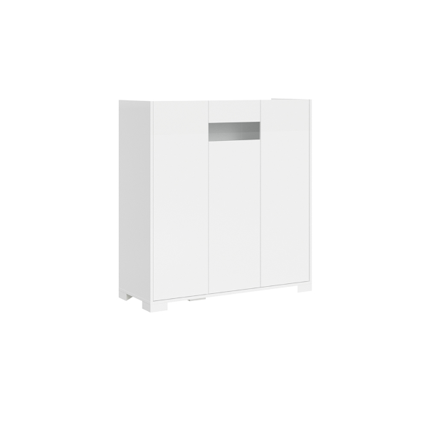 ROJAS 3-türiges Sideboard in glänzendem Weiß mit Rauchglaseinsatz 103x110 cm