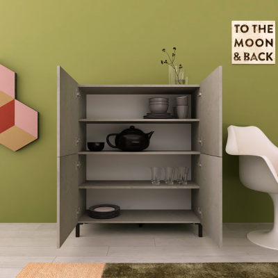 Wooden sideboard 90x110 cm with 4 doors and 2 compartments with shelves Grey HARAS