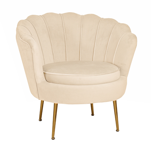 Poltrona velluto con schienale a conchiglia - FIORE finitura Beige 