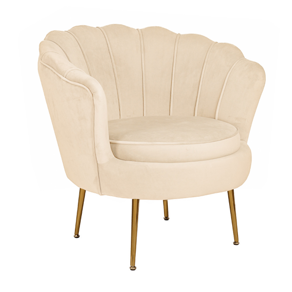 Poltrona velluto con schienale a conchiglia - FIORE finitura Beige 
