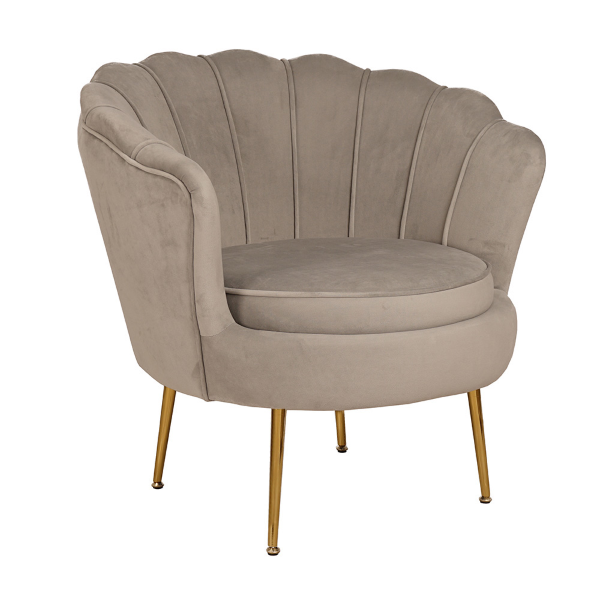 Poltrona velluto con schienale a conchiglia - FIORE finitura Tortora