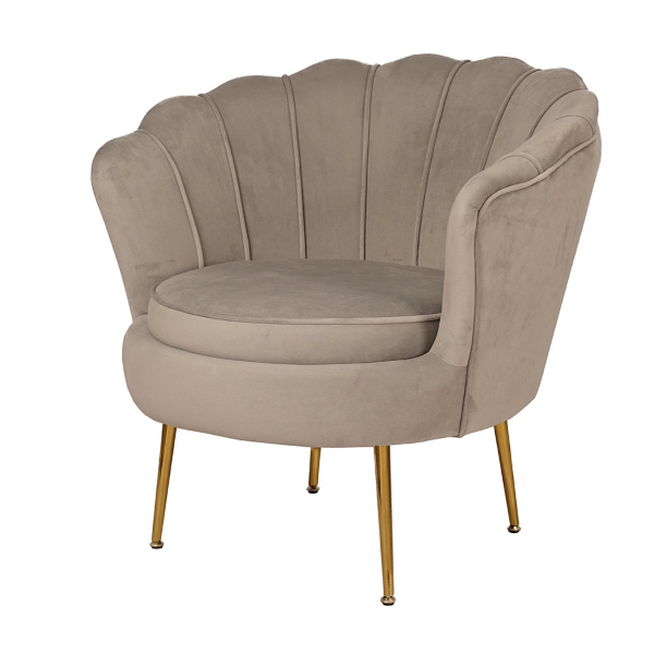 Poltrona velluto con schienale a conchiglia - FIORE finitura Tortora