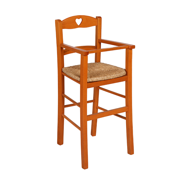 Chaise haute BABY en bois avec assise en paille et protection cerisier