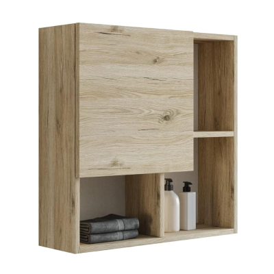 AURA multipurpose wall unit with door and open compartments Natural Oak 70X70 cm