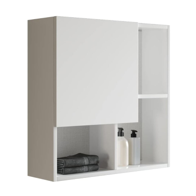 AURA multipurpose wall unit with door and open compartments Glossy White 70X70 cm