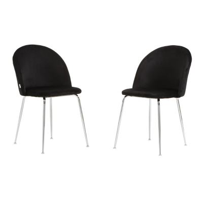 Esszimmerstuhl aus schwarzem Samt mit verchromten Metallbeinen – PARIS 2 Stühle