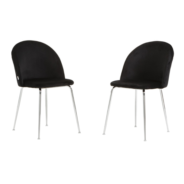 Esszimmerstuhl aus schwarzem Samt mit verchromten Metallbeinen – PARIS 2 Stühle