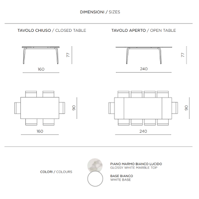 FELIX Steintisch mit weißem Marmoreffekt, ausziehbar auf 240 cm