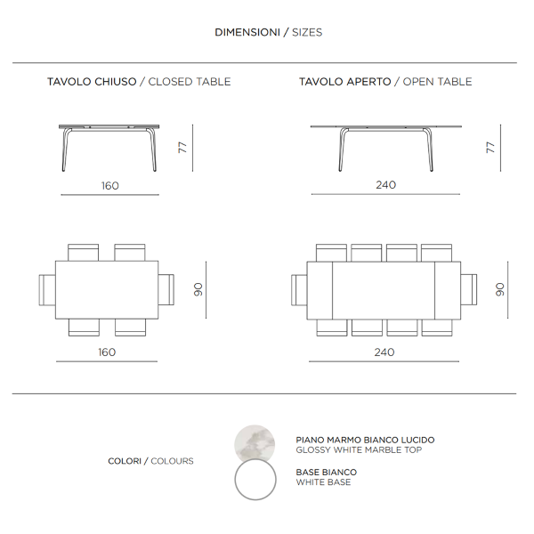 FELIX Steintisch mit weißem Marmoreffekt, ausziehbar auf 240 cm
