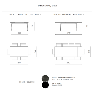 FELIX Steintisch mit schwarzem Marmoreffekt, ausziehbar auf 240 cm