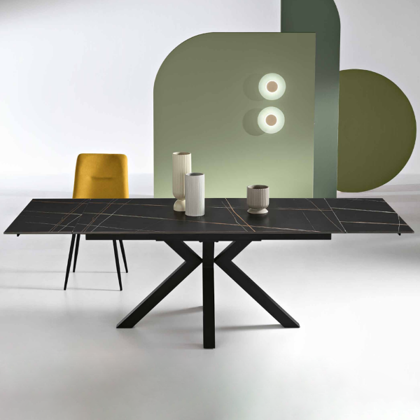 Ausziehbarer Tisch auf 240 cm aus SKY-Stein mit schwarzem Marmoreffekt