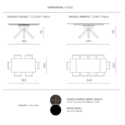 HERO Steintisch mit schwarzem Marmoreffekt, ausziehbar auf 240 cm
