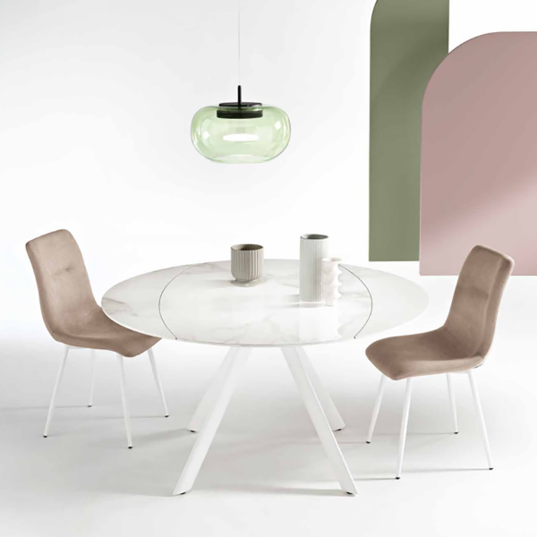 RUNDER Steintisch mit weißem Marmoreffekt und drehbarer Platte, D135 cm