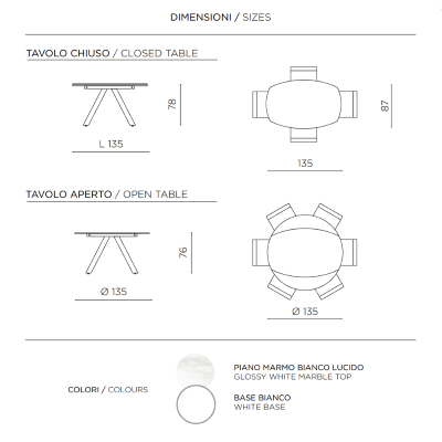 RUNDER Steintisch mit weißem Marmoreffekt und drehbarer Platte, D135 cm