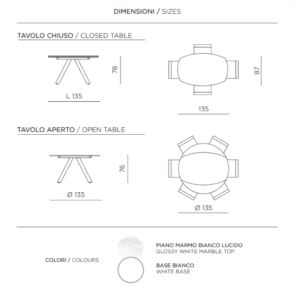 RUNDER Steintisch mit weißem Marmoreffekt und drehbarer Platte, D135 cm