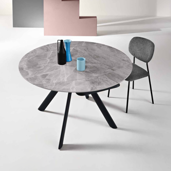 Table RONDE en pierre effet marbre gris avec plateau pivotant D135 cm