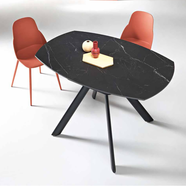 RUNDER Steintisch mit schwarzem Marmoreffekt und drehbarer Platte, D135 cm