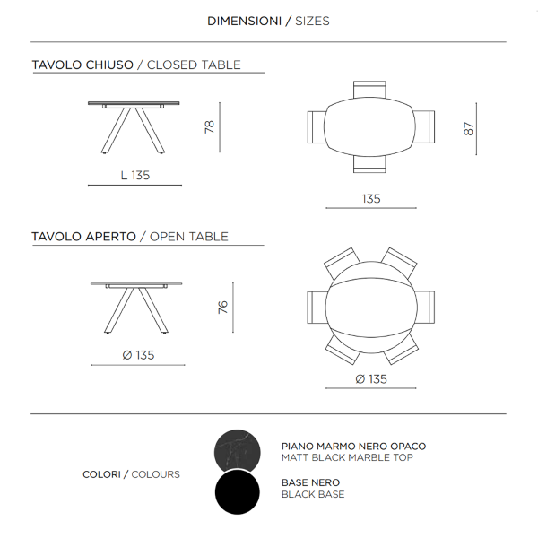 RUNDER Steintisch mit schwarzem Marmoreffekt und drehbarer Platte, D135 cm