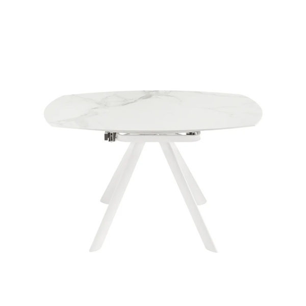 RUNDER Steintisch mit weißem Marmoreffekt und drehbarer Platte, D135 cm