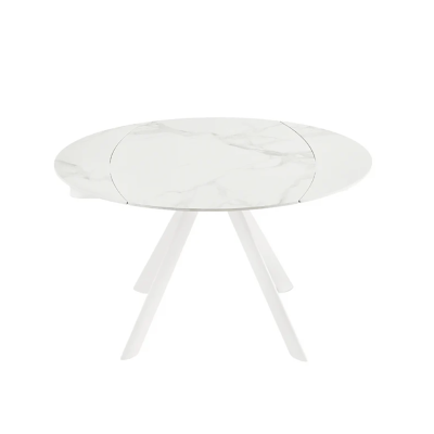RUNDER Steintisch mit weißem Marmoreffekt und drehbarer Platte, D135 cm