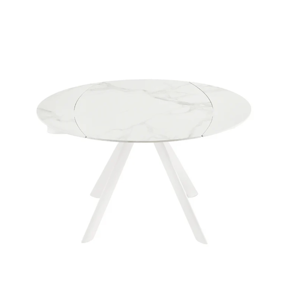 RUNDER Steintisch mit weißem Marmoreffekt und drehbarer Platte, D135 cm