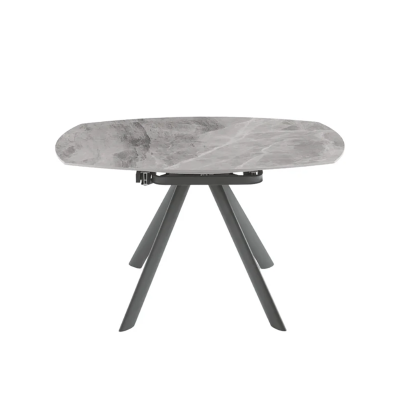 Table RONDE en pierre effet marbre gris avec plateau pivotant D135 cm
