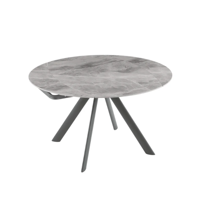 Table RONDE en pierre effet marbre gris avec plateau pivotant D135 cm