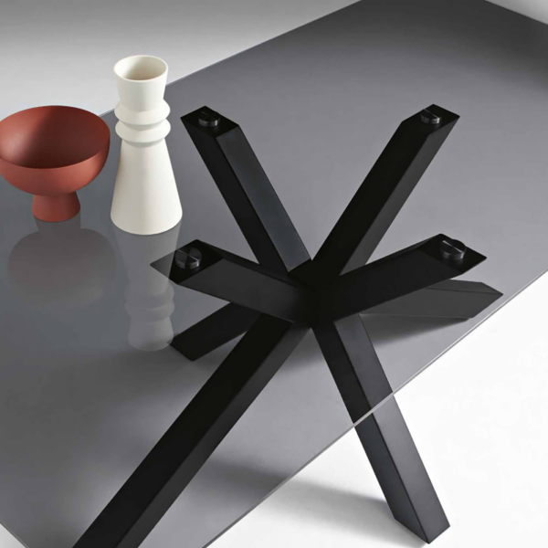 DANTE Esstisch mit Rauchglasplatte und Metallgestell 160x90 cm