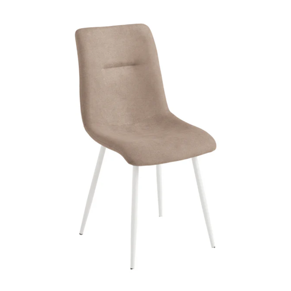 Chaise de salle à manger en tissu gris tourterelle pieds métal blanc - MANDY 2 chaises
