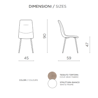 Chaise de salle à manger en tissu gris tourterelle pieds métal blanc - MANDY 2 chaises