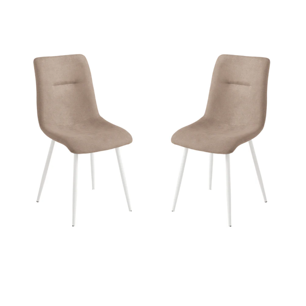 Chaise de salle à manger en tissu gris tourterelle pieds métal blanc - MANDY 2 chaises