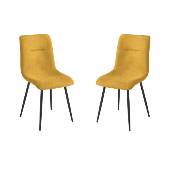 Chaise de salle à manger en tissu jaune pieds métal noir - MANDY 2 chaises